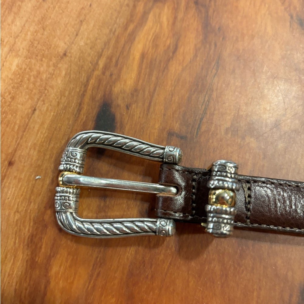 Brighton Brown Leather Belt with Silver and Gold Accents